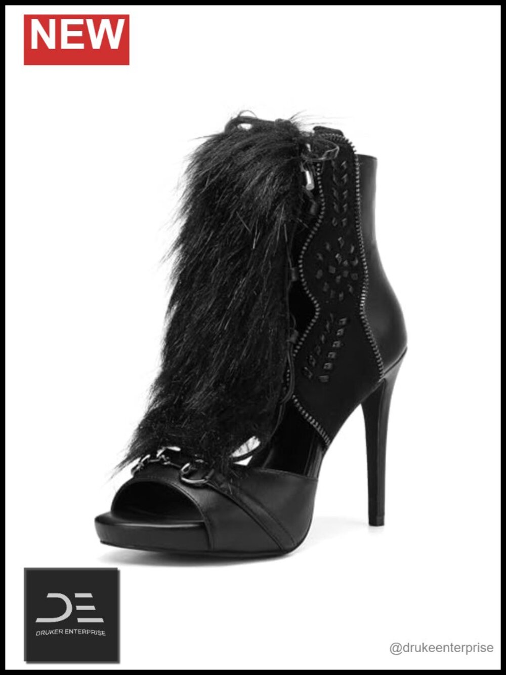 Faux Fur Trim High Heel Ankle Boot Sandals Cutout Peep Toe Zip Back Stiletto
